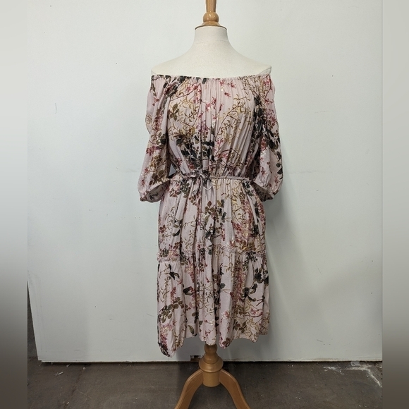 KAREN Kane Pink Floral Tiered Midi Dress XL Spring Poof Sleeve Feminine Romantic - Picture 5 of 16